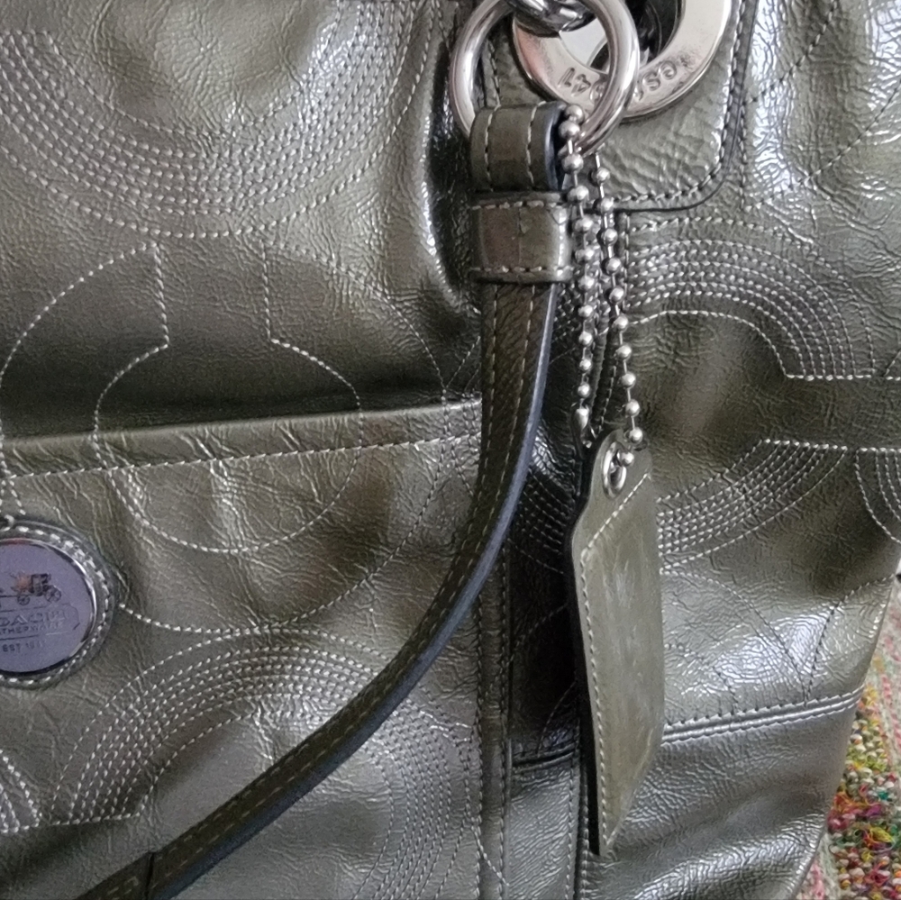 Coach Metallic Army Green Tote Bag - Picture 9 of 9